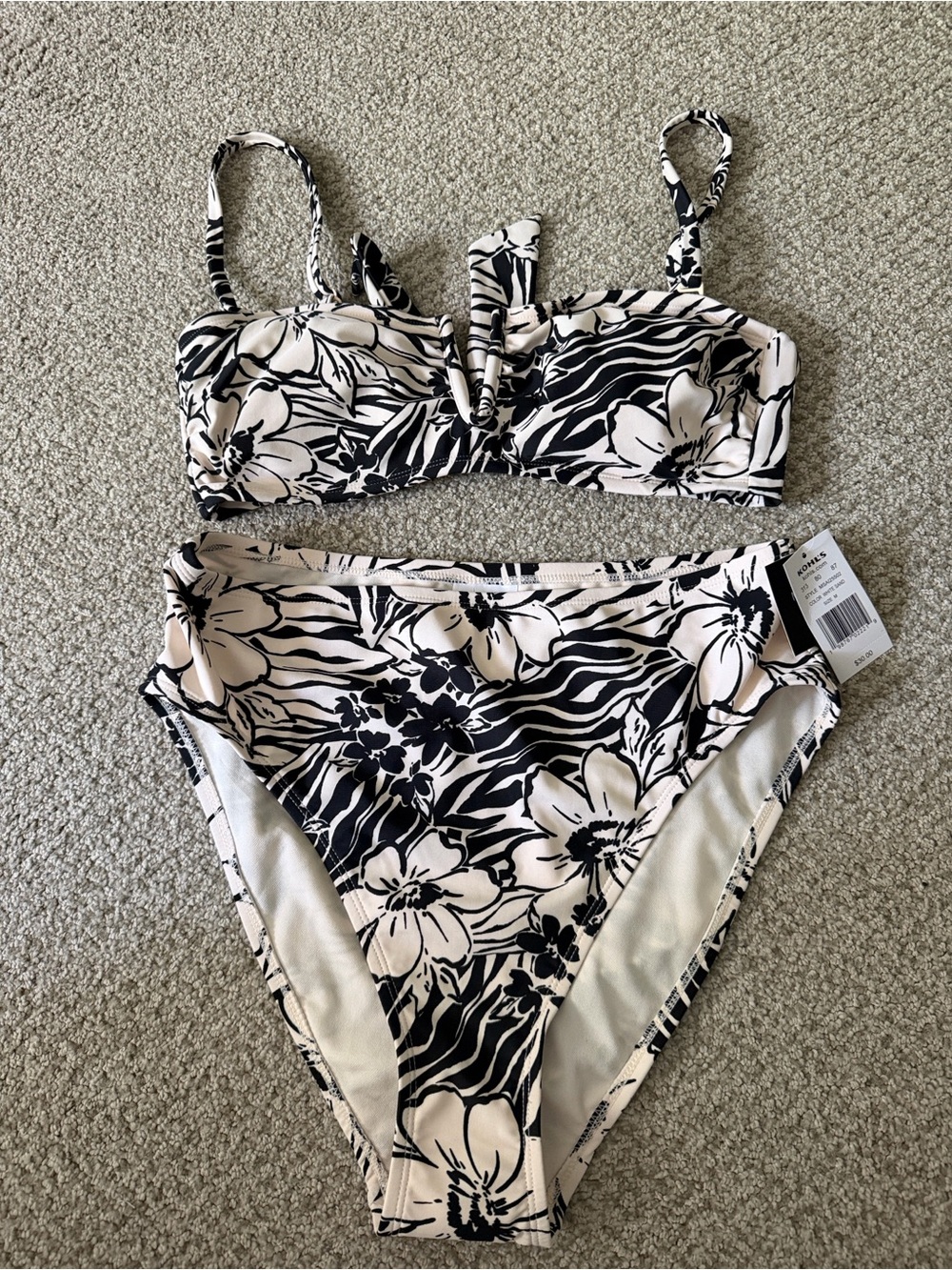 Floral Black & Cream Bikini Set